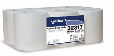 Tekercses kéztörlő Celtex Maxipull Trend 100% cell. 2 rét. 108 m, 450 lap 20x24 cm 6 tek/cs Élelmiszeripari minősítéssel rendelkezik