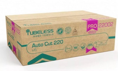 Tekercses kéztörlő Tubeless Autocut PRO 220 2 rétegű, fehér, 100 % cellulóz 221,5 m 6 db/karton